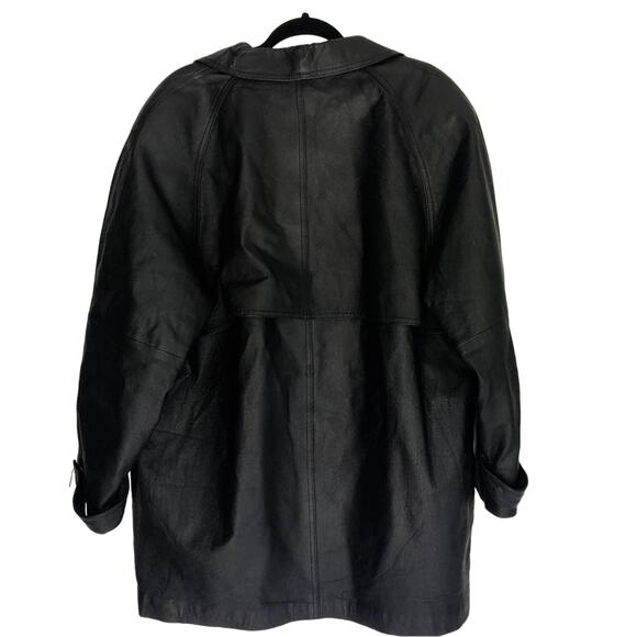 Liz Baker Vintage Leather Jacket Black Trench Coat XL - Picture 2 of 6